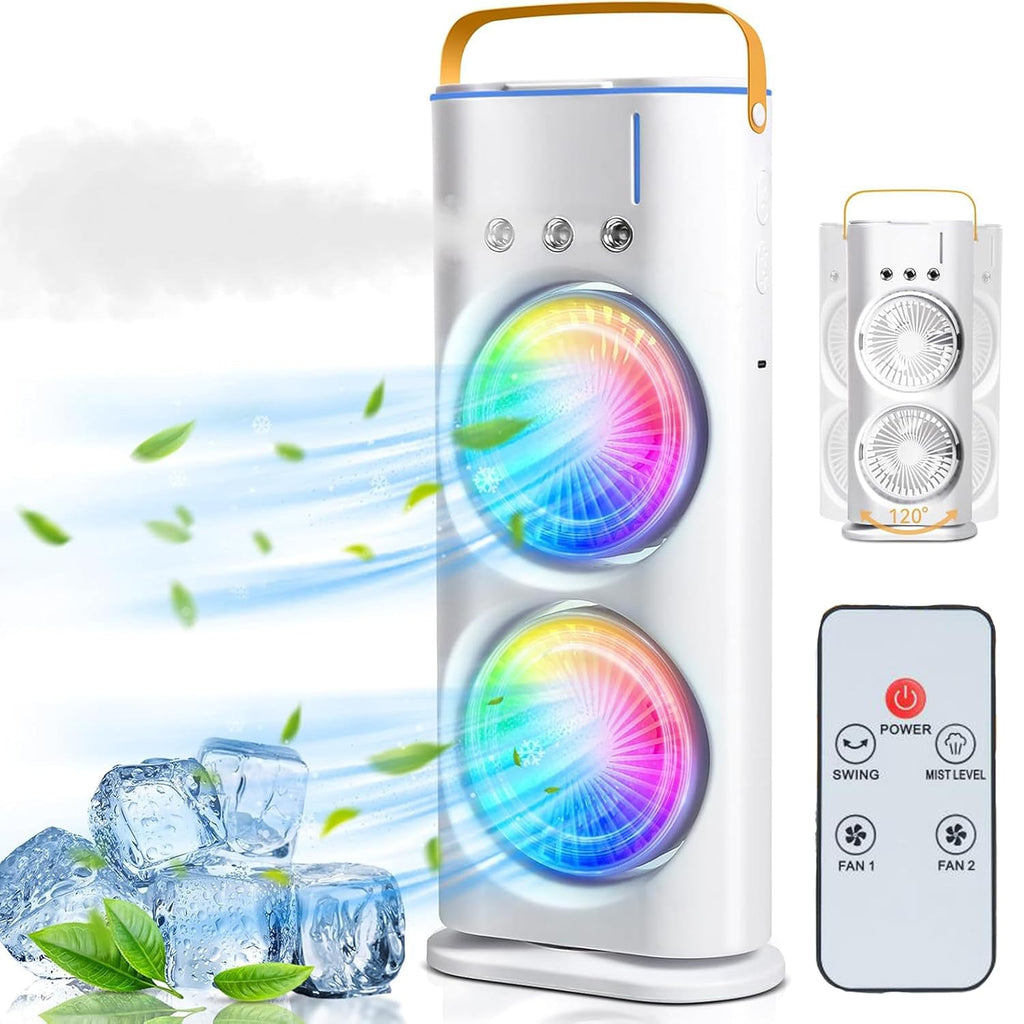 Portable Double Ended Spray Fan with Misting | USB Rechargeable Mini Air Cooler