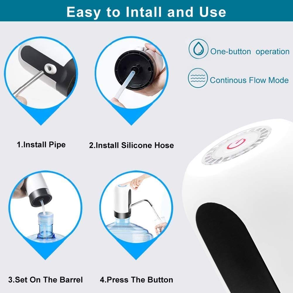 Water Can Dispenser Automatic Pump for 20 Litre Bottle, USB Rechargeable Electric Drinking Water Pump, Portable Low Noise Water Bottle Dispenser for Home, Office, Kitchen and Travel