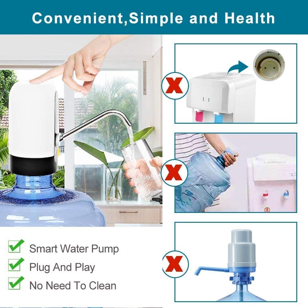 Water Can Dispenser Automatic Pump for 20 Litre Bottle, USB Rechargeable Electric Drinking Water Pump, Portable Low Noise Water Bottle Dispenser for Home, Office, Kitchen and Travel