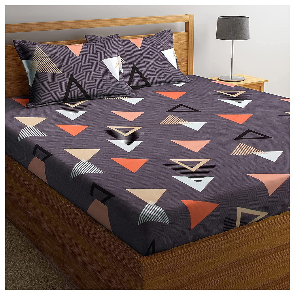 HOME Microfiber Glace Cotton Cream and Black Striped Printed Queen/Double Size Double Bedsheet 160 TC with 2 Pillow Covers-(Pillow Covers 18x28 Inches)
