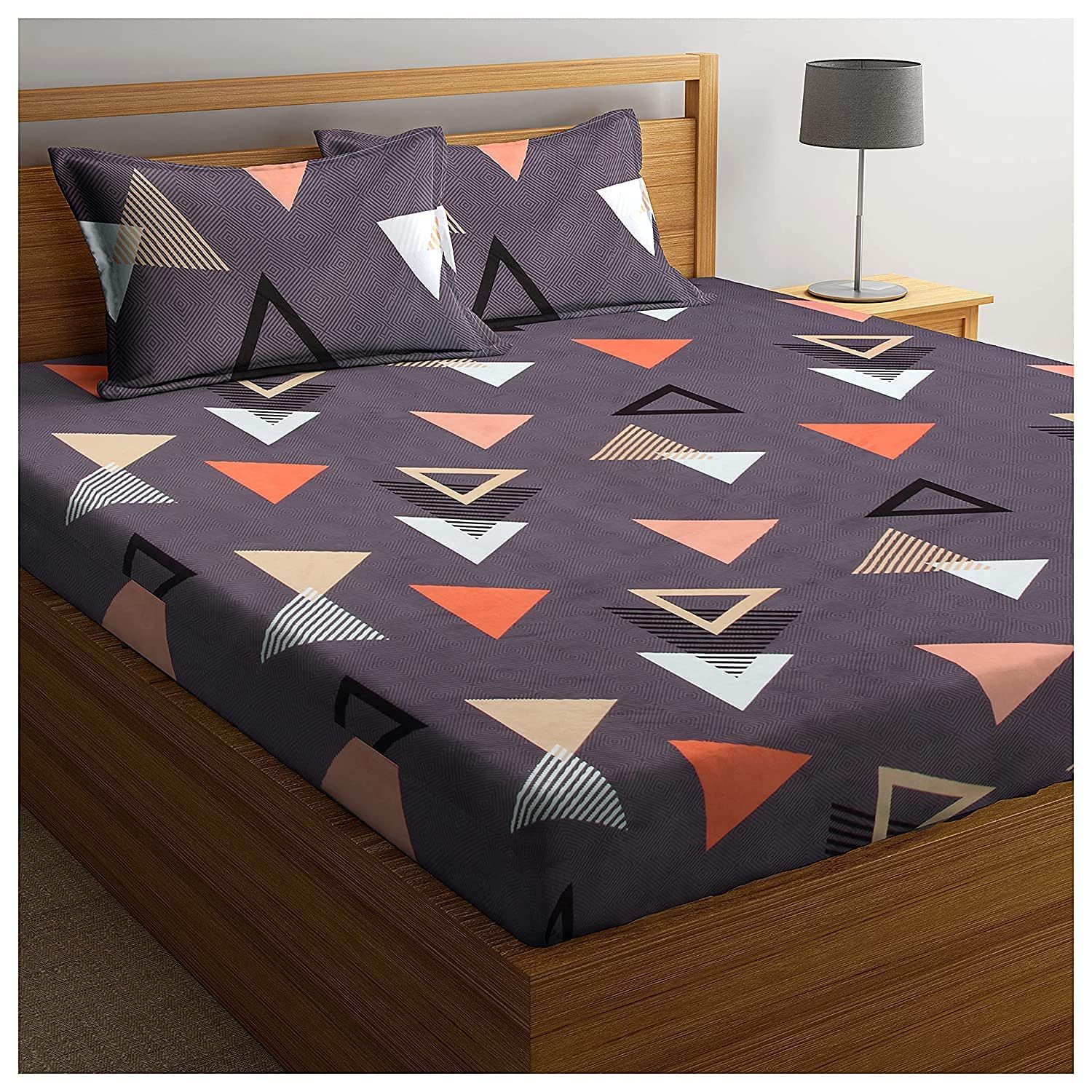 HOME Microfiber Glace Cotton Cream and Black Striped Printed Queen/Double Size Double Bedsheet 160 TC with 2 Pillow Covers-(Pillow Covers 18x28 Inches)