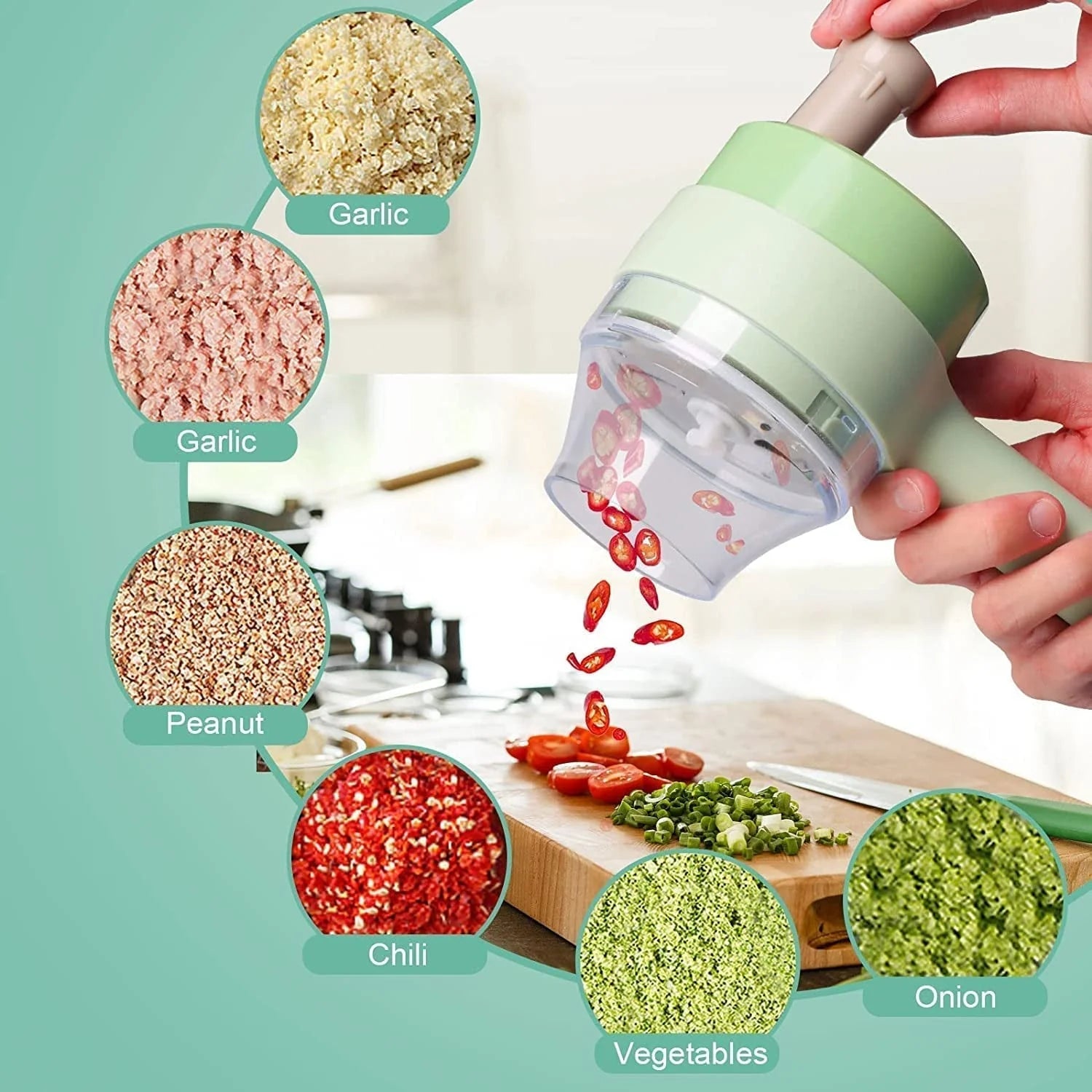 Electric Vegetable Chopper – 4-in-1 Handheld Slicer