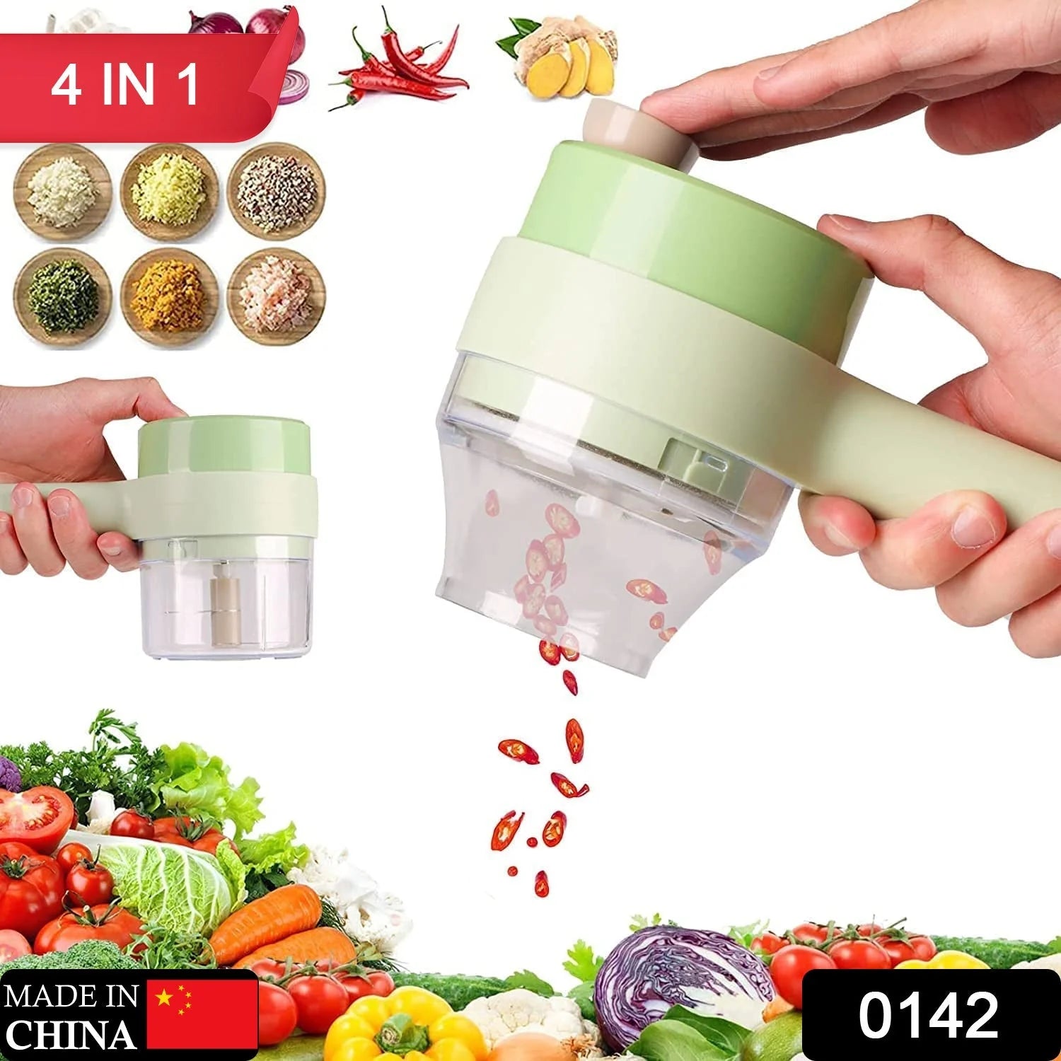 Electric Vegetable Chopper – 4-in-1 Handheld Slicer